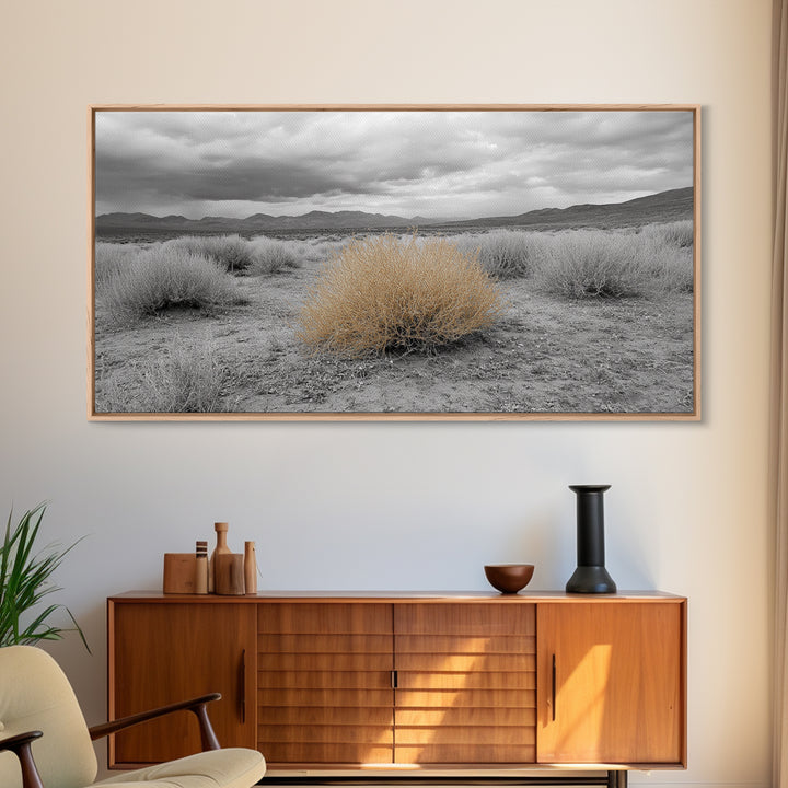 Desert Scene, Tumbleweed Beauty, Arid Landscape, Western Mood, Framed Canvas Print, Neutral Art, Entryway Wall Art, Rustic Home Style