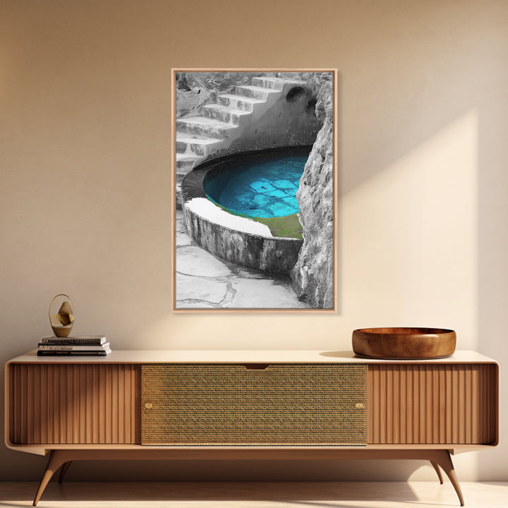 Blue Spring, Natural Oasis, Stone Pool, Canvas Print, Spa Bathroom Wall Art, Tranquil Escape, Minimalist Water Photography, Zen Vibes