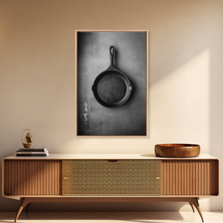 Cast Iron Pan, Rustic Kitchen, Black White Still Life, Framed Canvas Print, Kitchen Wall Art, Farmhouse Cooking Decor, Chef Gift Idea