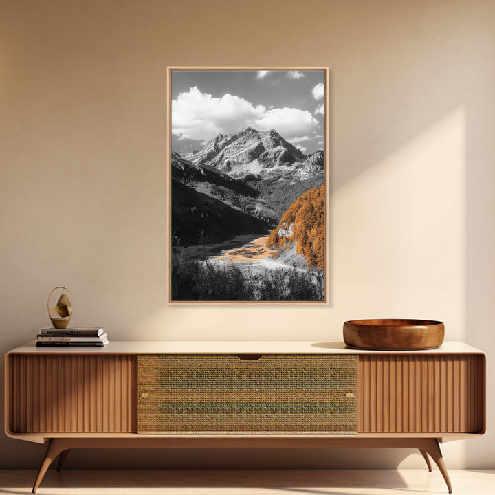 Autumn Valley Glow, Mountain View, Fall Landscape Photography, Framed Canvas Print, Living Room Wall Art, Rustic Farmhouse Style