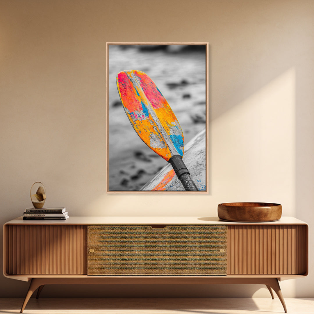 Colorful Oar Paddle, Beach House Decor, Boho Kayak Wall Art, Canvas Print, Vibrant Coastal Photography, Nautical Bathroom Art