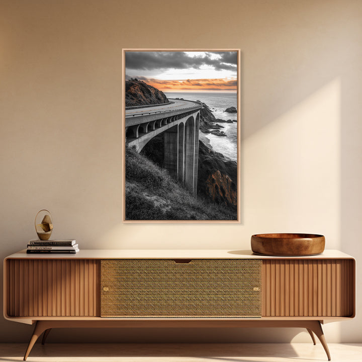 Coastal Highway, Sunset Drive, Scenic Bridge, Canvas Print, Road Trip Wall Art, Adventure Landscape Art, Living Room Statement Piece