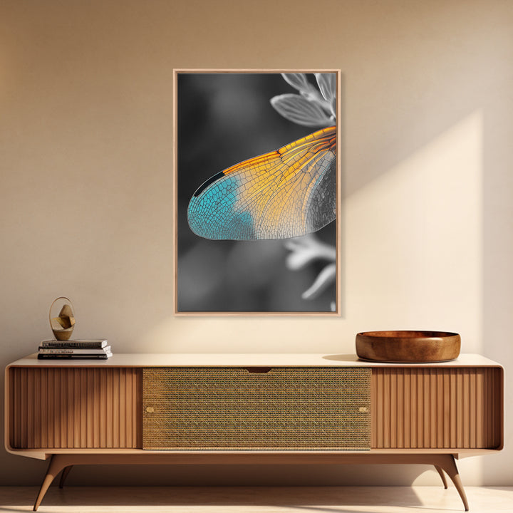 Wing Detail, Colorful Insect, Macro Nature, Blue Orange Wing, Framed Canvas Print, Natural Science Art, Entomology Wall Accent