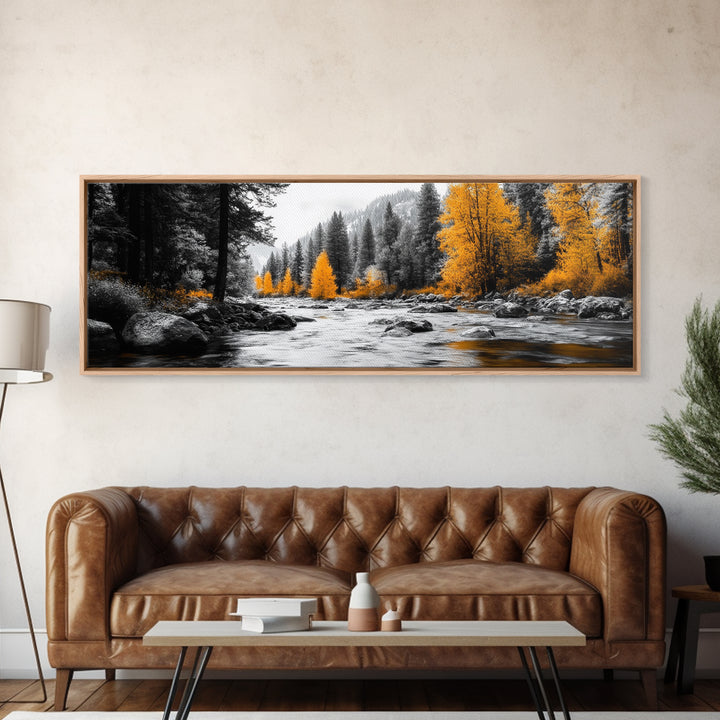 River Flow, Autumn Forest, Mountain Pines, Golden Trees, Canvas Print, Fall Decor, Nature Lover Gift, Rustic Wall Art, Boho Wall Art