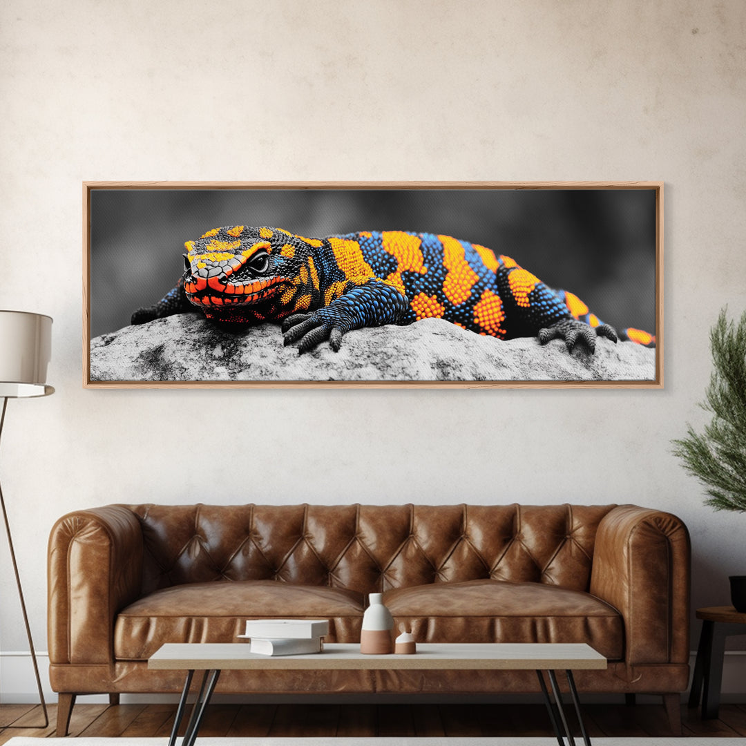 Colorful Lizard Art, Vibrant Reptile Closeup, Wildlife Macro, Canvas Print, Bold Nature Decor, Kids Room Wall Art, Bedroom Wall Art