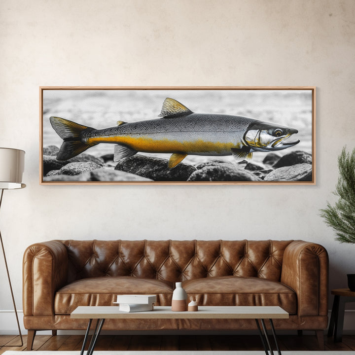 Golden Trout, River Rocks, Fishing Moment, Canvas Print, rustic lakehouse decor, angler gift wall art, fish print, cabin lodge artwork