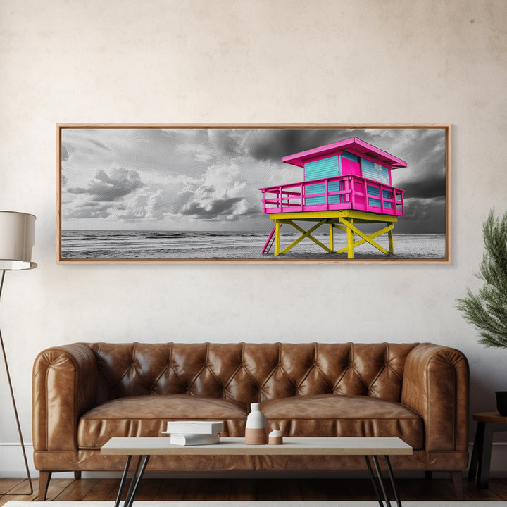 Miami Lifeguard Tower, Vibrant Beach Hut, Pink Yellow Blue, Canvas Print, Coastal Pop Art, Teen Room Decor, Colorful Summer Wall Art