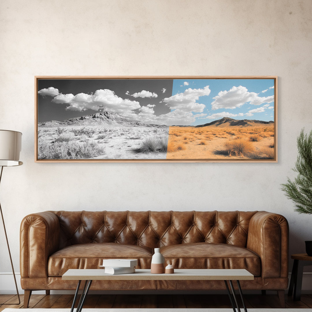 Desert Split, Before and After, Landscape Transformation, Canvas Print, modern western wall art, minimalist nature photography