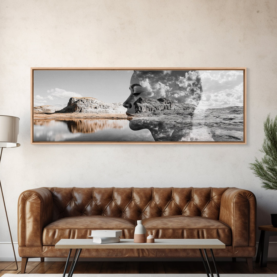 Desert Mirage, Double Exposure, Nature Portrait, Moody Art, Framed Canvas Print, Surreal Landscape, Boho Wall Art, Bedroom Decor