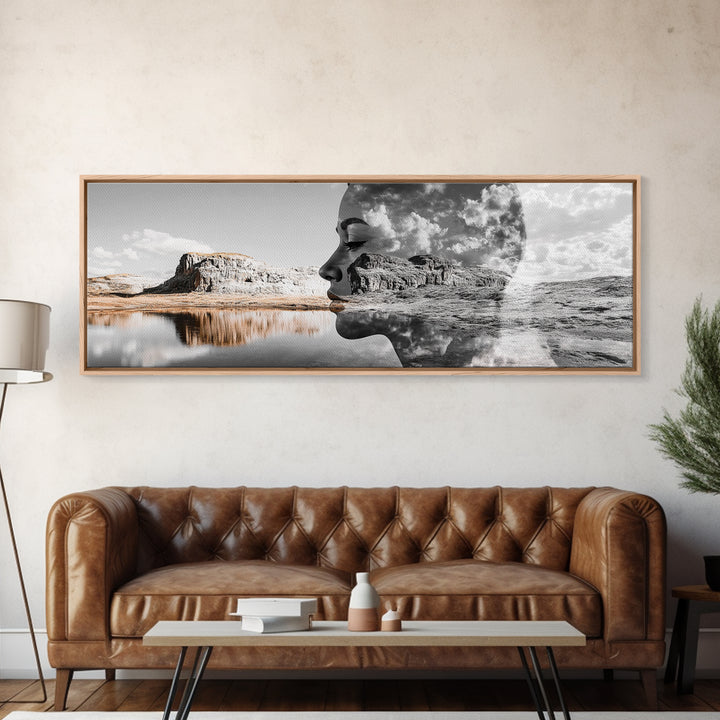Desert Mirage, Double Exposure, Nature Portrait, Moody Art, Framed Canvas Print, Surreal Landscape, Boho Wall Art, Bedroom Decor