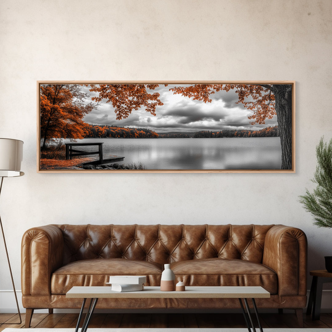 Autumn Trees, Lakeside Peace, Fall Foliage, Tranquil View, Framed Canvas Print, Fall Wall Art, Cabin Decor, Cozy Living Room Art