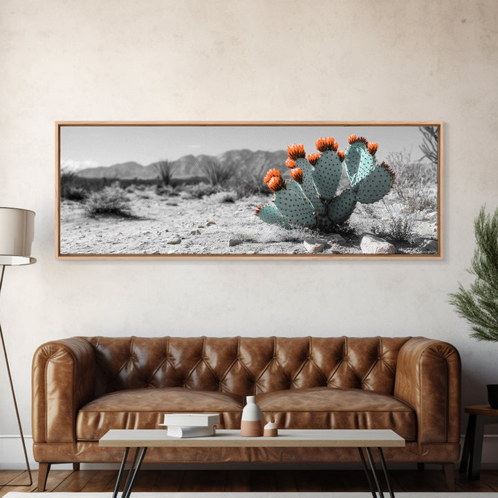 Cactus Garden, Desert Life, Orange Bloom, Nature Vibes, Framed Canvas Print, Rustic Wall Art, Boho Decor, Office Botanical Accent