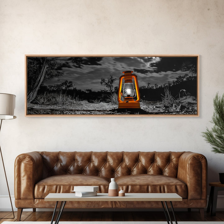 Lantern Glow, Night Forest, Rustic Camping, Glowing Light, Canvas Print, Fall Wall Art, Cozy Home Accent, Cabin or Den Decor