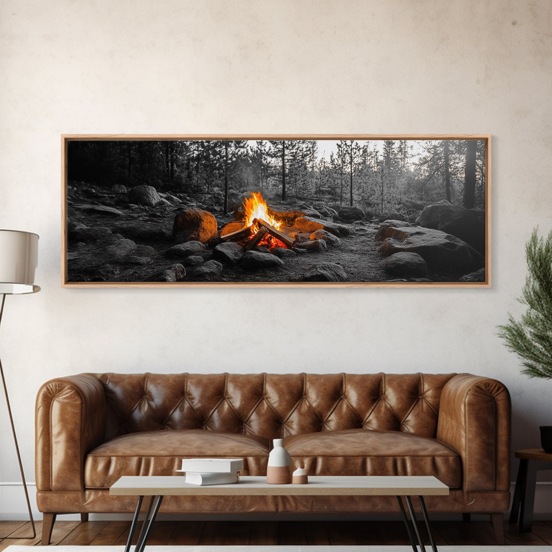 Campfire Heat, Forest Light, Autumn Fire, Nature Glow, Canvas Print, Rustic Wall Art, Cabin Living Decor, Outdoor Adventure Style