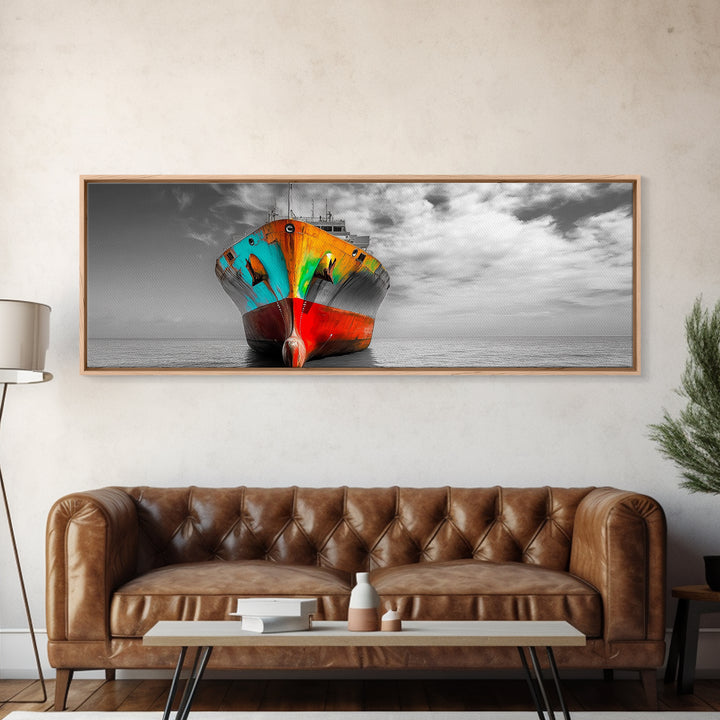 Colorful Ship, Rusty Boat, Ocean Photography, Seascape Wall Art, Framed Canvas Print, Coastal Decor, Nautical Theme, Man Cave Style