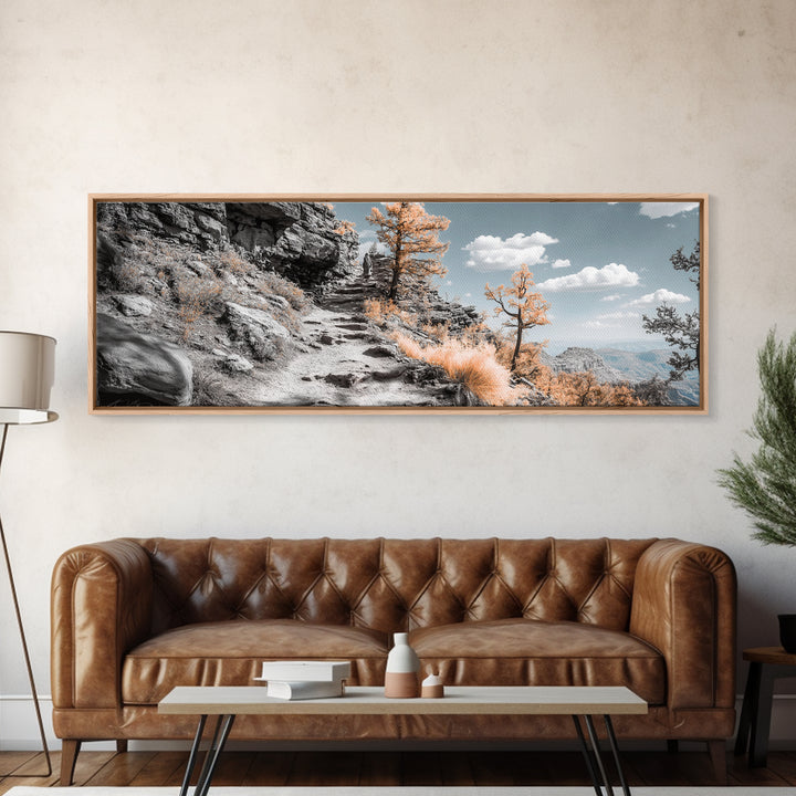 Canyon Hike, Autumn Pathway, Orange Foliage, Rocky Trail, Framed Canvas Print, Nature Adventure Wall Art, Boho Fall Home Decor