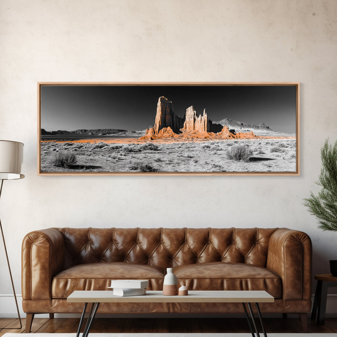 Desert Monolith Landscape, Orange Canyon Art, Southwest Nature Wall Decor, Framed Canvas Print, Rustic Home Art, Minimalist Earth Tones