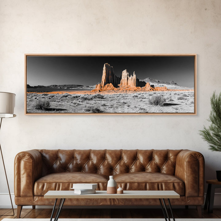 Desert Monolith Landscape, Orange Canyon Art, Southwest Nature Wall Decor, Framed Canvas Print, Rustic Home Art, Minimalist Earth Tones