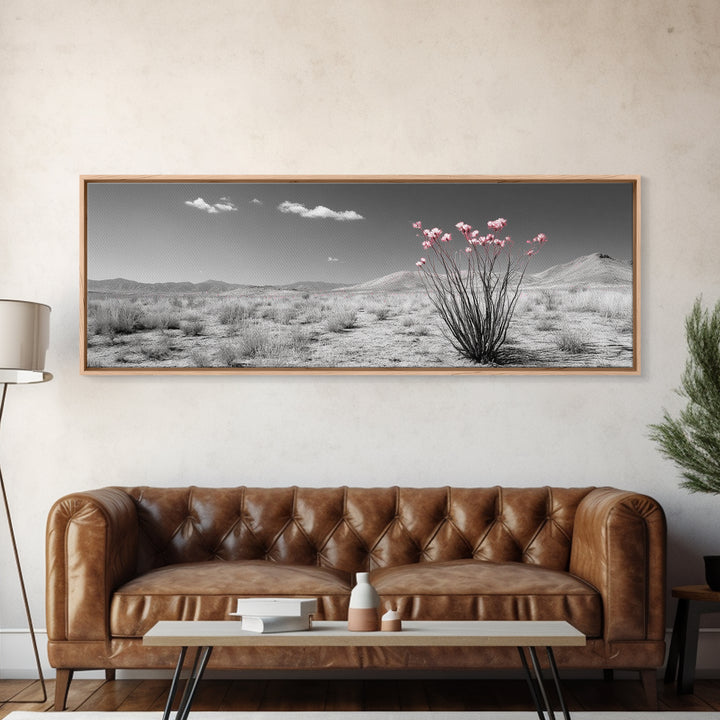 Desert Bloom Flowers, Pink Wildflower Landscape, Nature Wall Art, Framed Canvas Print, Boho Decor, Feminine Desert Bedroom Aesthetic