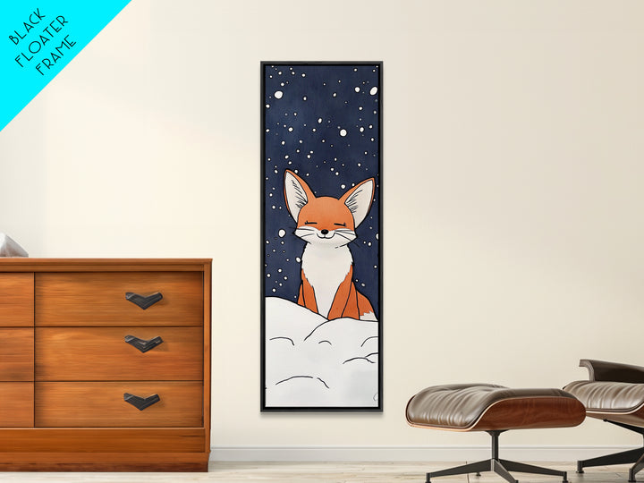 Sleepy Fox In Snowy Night Canvas Print, Whimsical Animal Art, Woodland Nursery Decor, Kids Room Wall Decor, Winter Wall Art