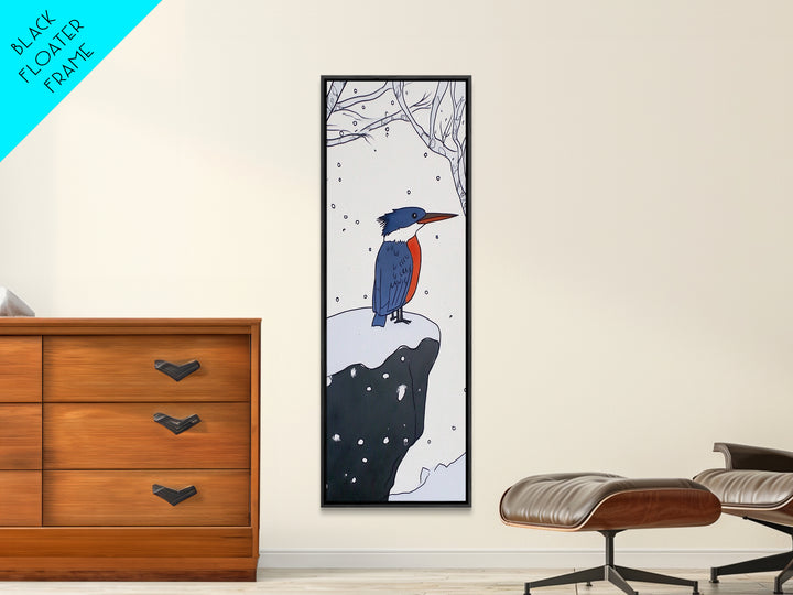 Snowy Kingfisher In Winter Forest Wall Art, Blue Orange Bird Print, Whimsical Woodland Decor, Nursery Room Gift, Kids Wall Art