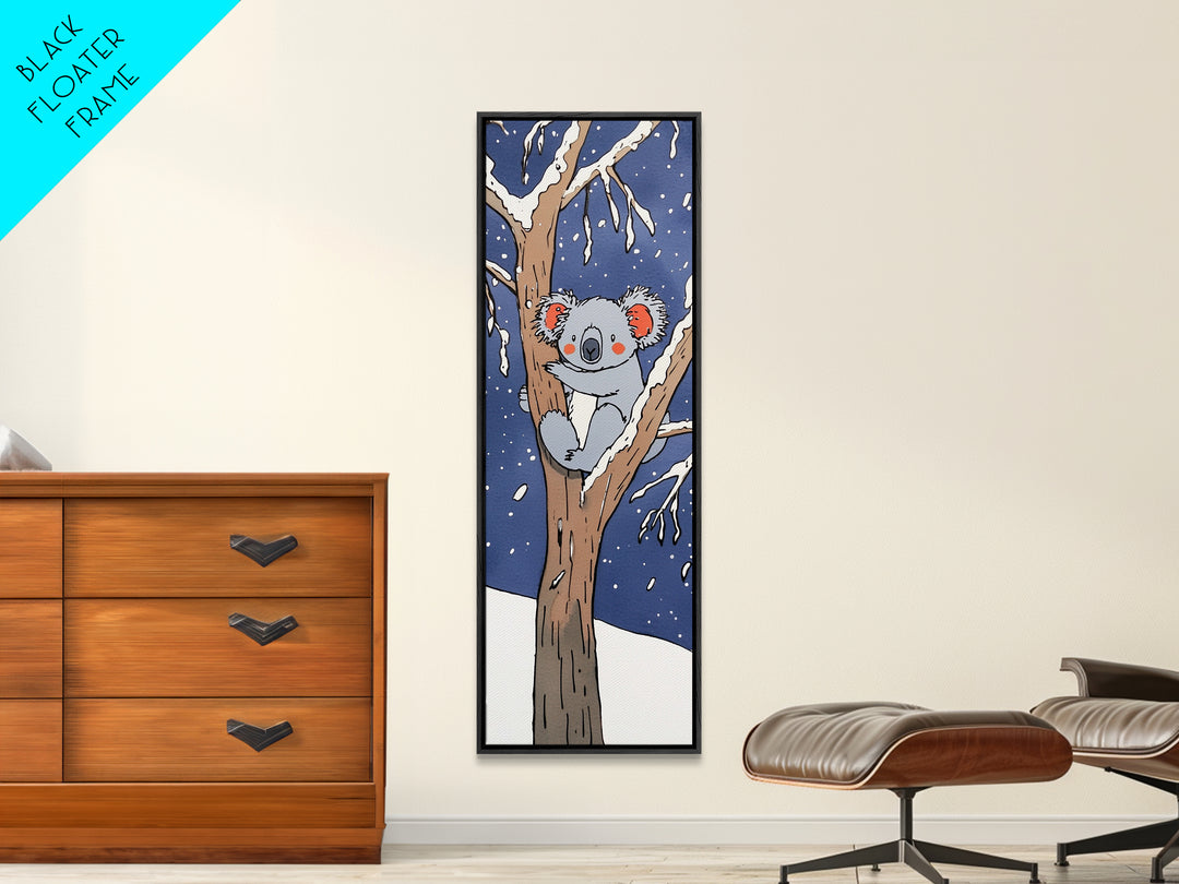 Cute Koala In Snowy Tree Canvas Print, Whimsical Animal Wall Art, Kids Room Decor, Nursery Wildlife Gift, Woodland Baby Decor