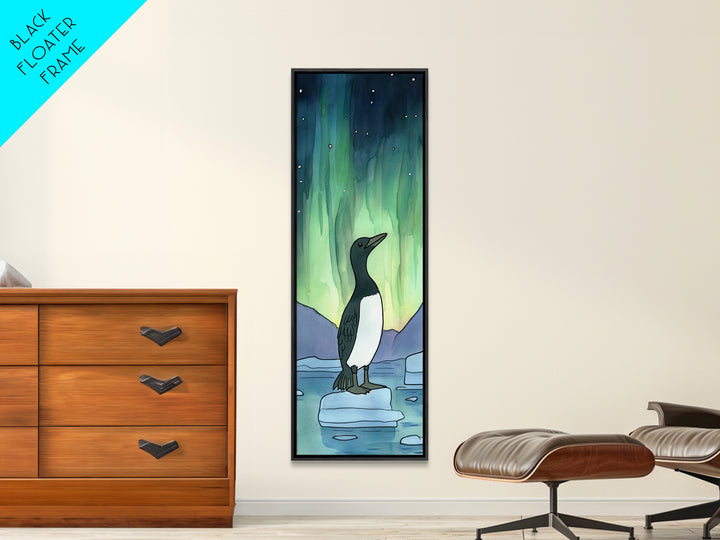 Penguin Under Northern Lights Wall Art, Aurora Night Sky Canvas Print, Whimsical Polar Animal Decor, Nursery Gift, Kids Room