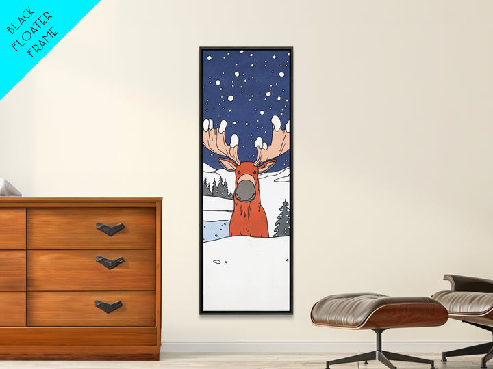 Whimsical Moose In Snow Wall Art, Cute Animal Print For Nursery Decor, Winter Woodland Kids Room Decor, Housewarming Gift