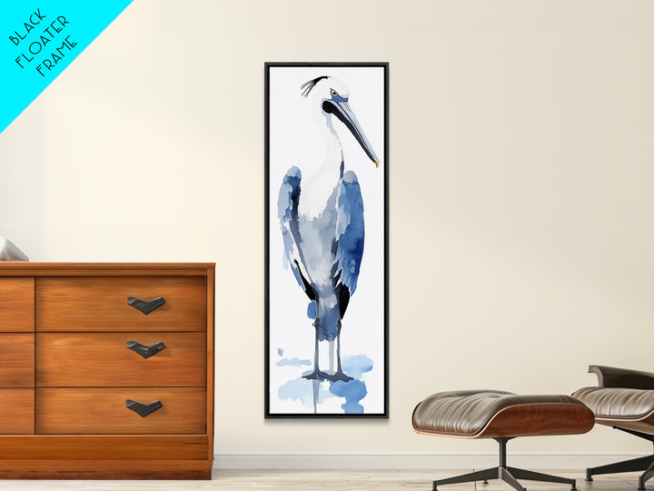 Blue Heron Watercolor Wall Art, Coastal Bird Print, Nautical Bathroom Decor, Ocean Wildlife Art, Elegant Lake House Gift