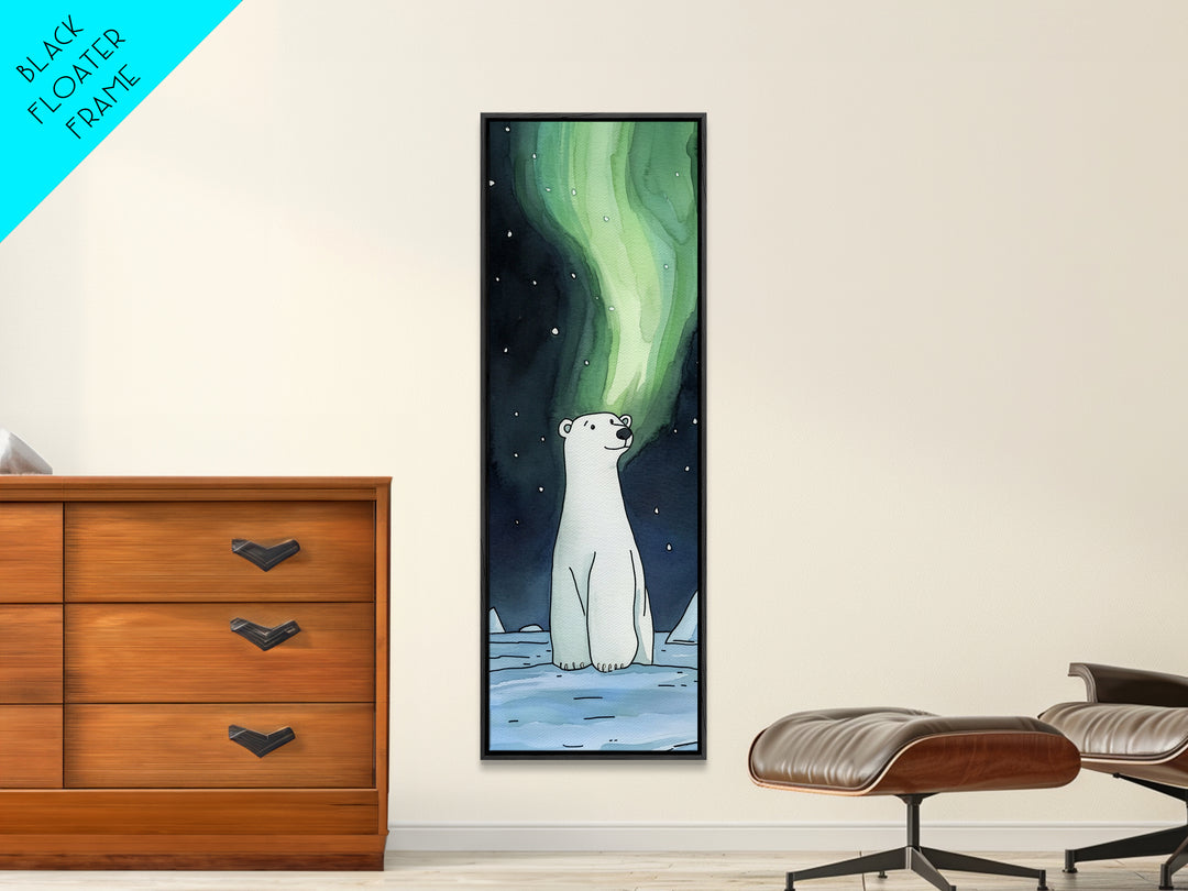 Polar Bear Northern Lights Canvas Print Cute Arctic Animal Art, Celestial Nursery Decor, Kids Room Wall Art Gift For Baby Shower