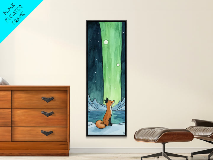 Fox Watching Northern Lights Canvas Print Arctic Landscape Wall Art, Celestial Animal Decor, Cozy Kids Room Nursery Gift