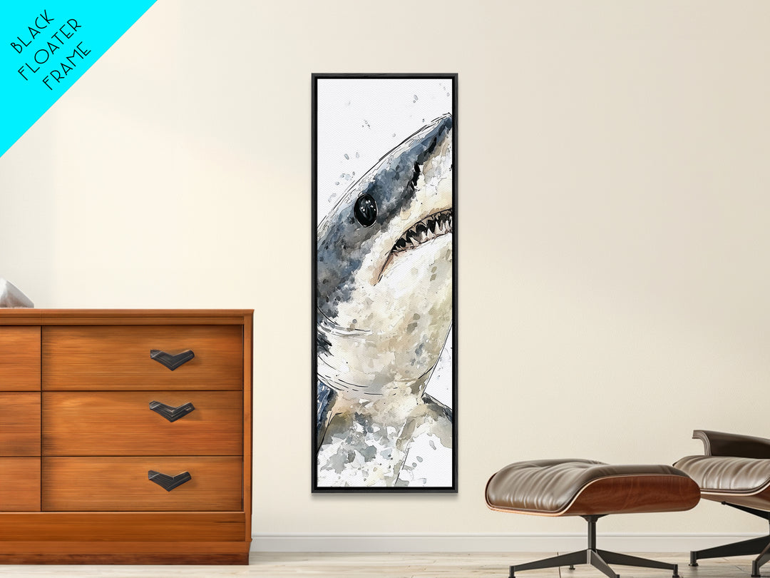 Great White Shark Canvas Print, Dramatic Ocean Animal Wall Art, Nautical Bathroom Decor, Coastal Sea Life Gift For Shark Lover