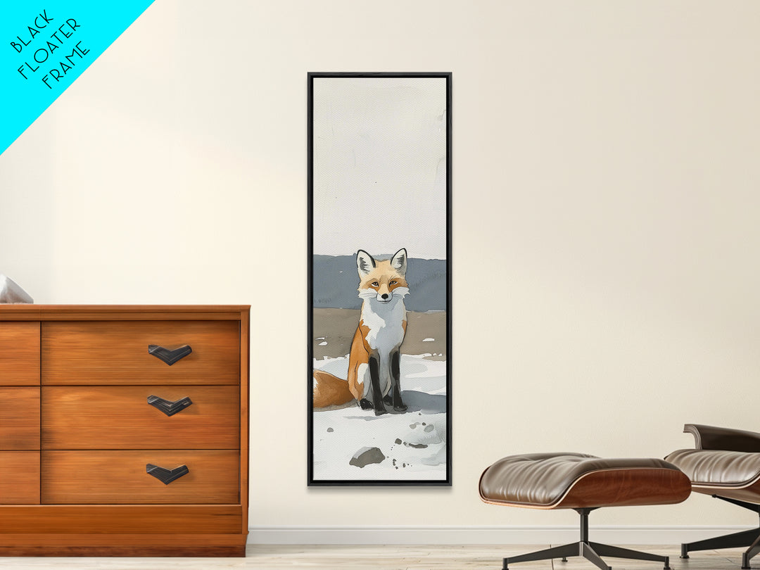 Minimal Fox In Snow Wall Art, Modern Wildlife Canvas Print, Scandinavian Animal Decor, Woodland Nursery Art, Neutral Home Decor