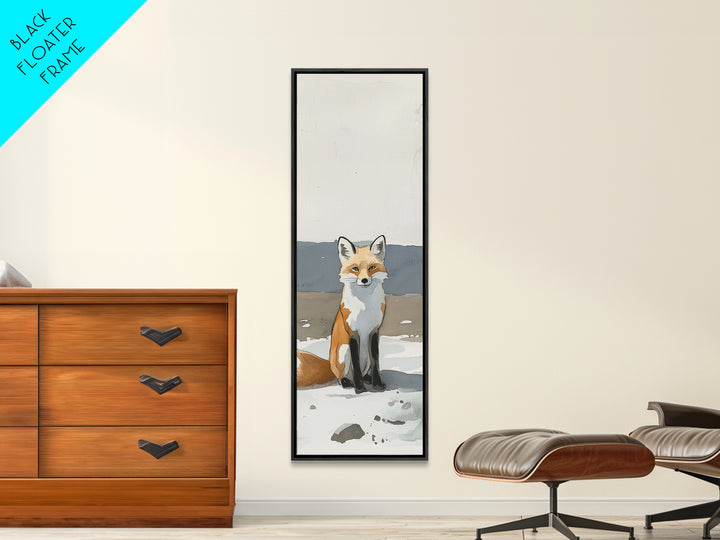 Minimal Fox In Snow Wall Art, Modern Wildlife Canvas Print, Scandinavian Animal Decor, Woodland Nursery Art, Neutral Home Decor