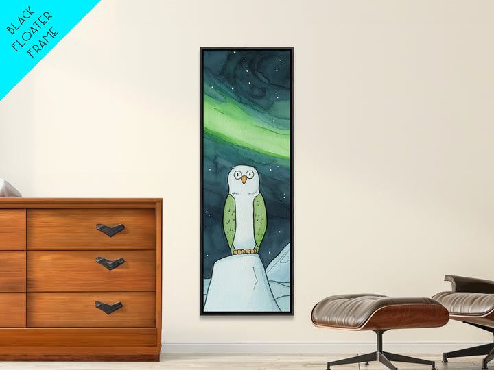 Cute Owl Under Aurora Wall Art, Whimsical Northern Lights Canvas Print, Kids Room Decor, Nursery Animal Art, Winter Gift