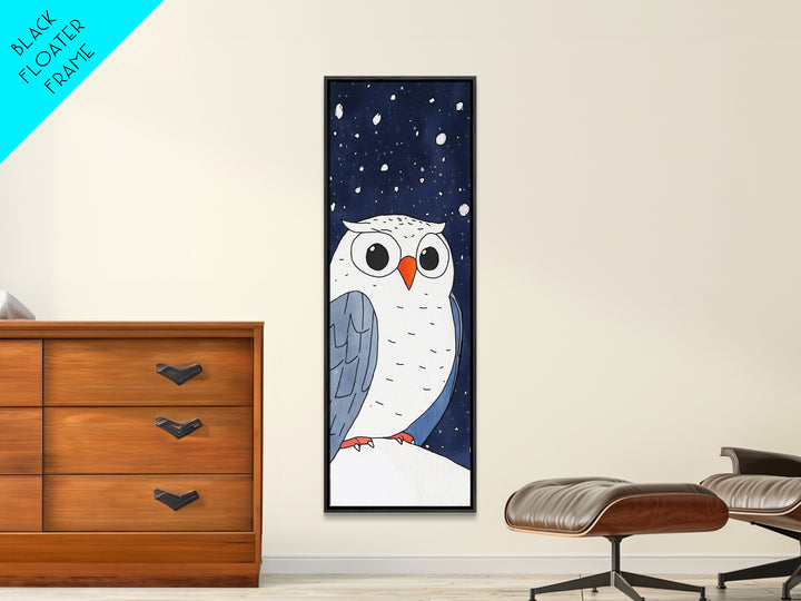 Snowy Owl Closeup Wall Art, Cute Winter Bird Canvas Print, Whimsical Nursery Decor, Kids Room Art, Snowfall Animal Gift Print