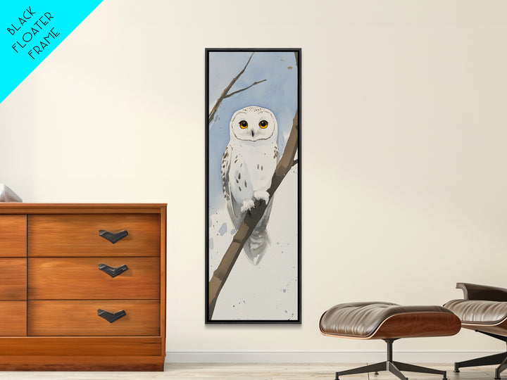 Snowy Owl On Winter Branch Wall Art, Watercolor Bird Print, Woodland Nursery Decor, Rustic Wildlife Art, Nature Lover Gift