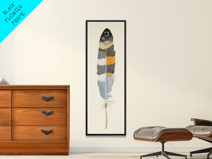 Bold Striped Feather Canvas Print, Watercolor Bird Art, Boho Wall Decor, Neutral Nature Print, Rustic Gallery Wall Gift Idea