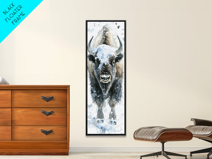 Snowy Bison Portrait Framed Canvas Print, Rustic Wildlife Wall Art, Western Animal Decor, Winter Lodge Housewarming Gift