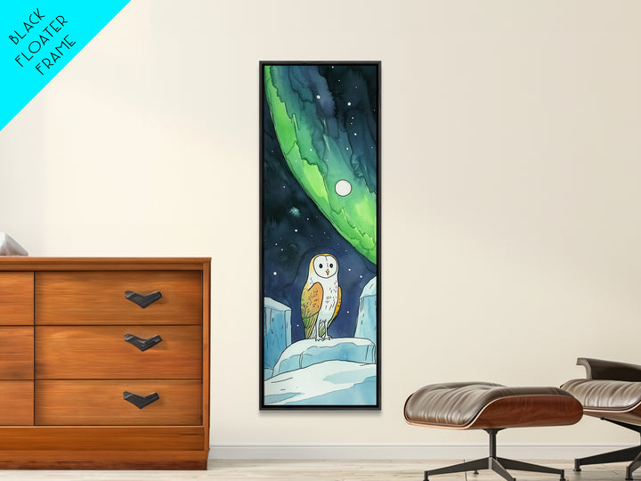 Barn Owl Under Northern Lights Canvas Print, Celestial Wall Art, Aurora Borealis Nursery Decor, Arctic Wildlife Gift For Owl Lovers