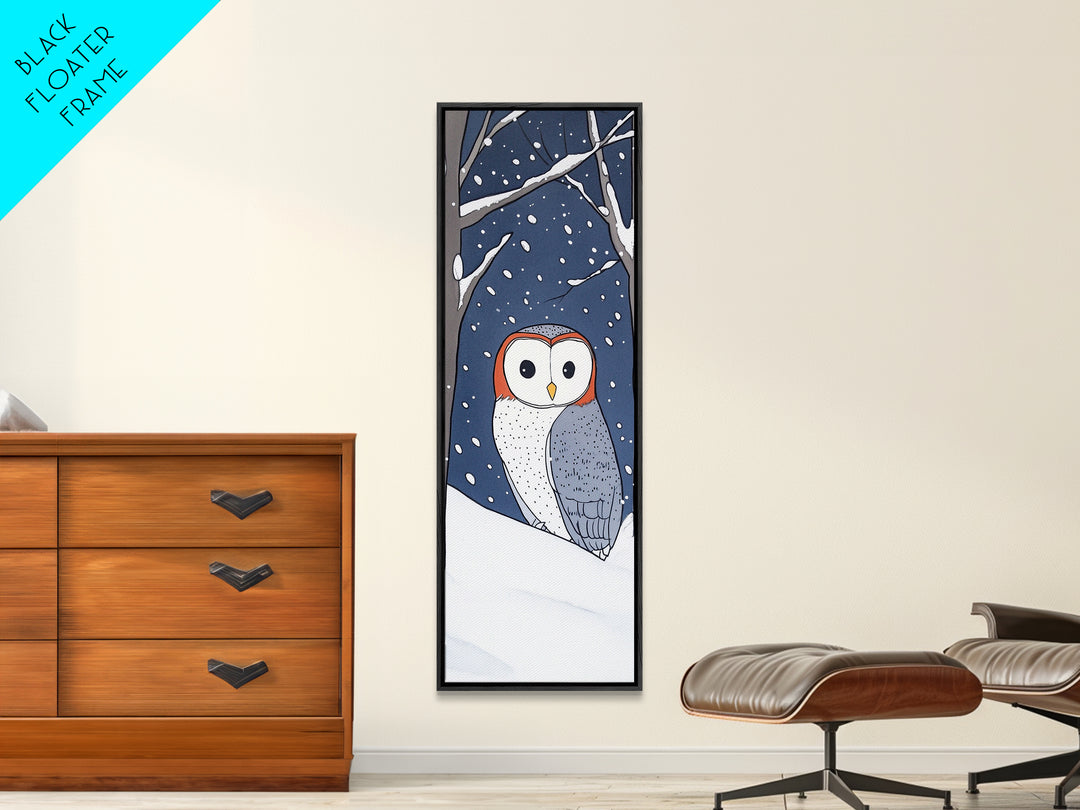 Cute Barn Owl In Snow Canvas Print, Whimsical Animal Wall Art, Winter Nursery Decor, Woodland Bird Gift For Kids Room Decor