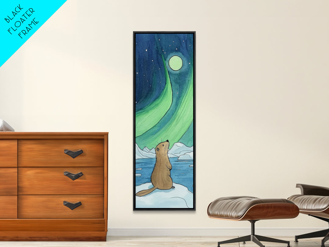 Cute Otter Northern Lights Moon Canvas Print, Whimsical Animal Wall Art, Nursery Decor, Kids Room Art, Aurora Gift For Children