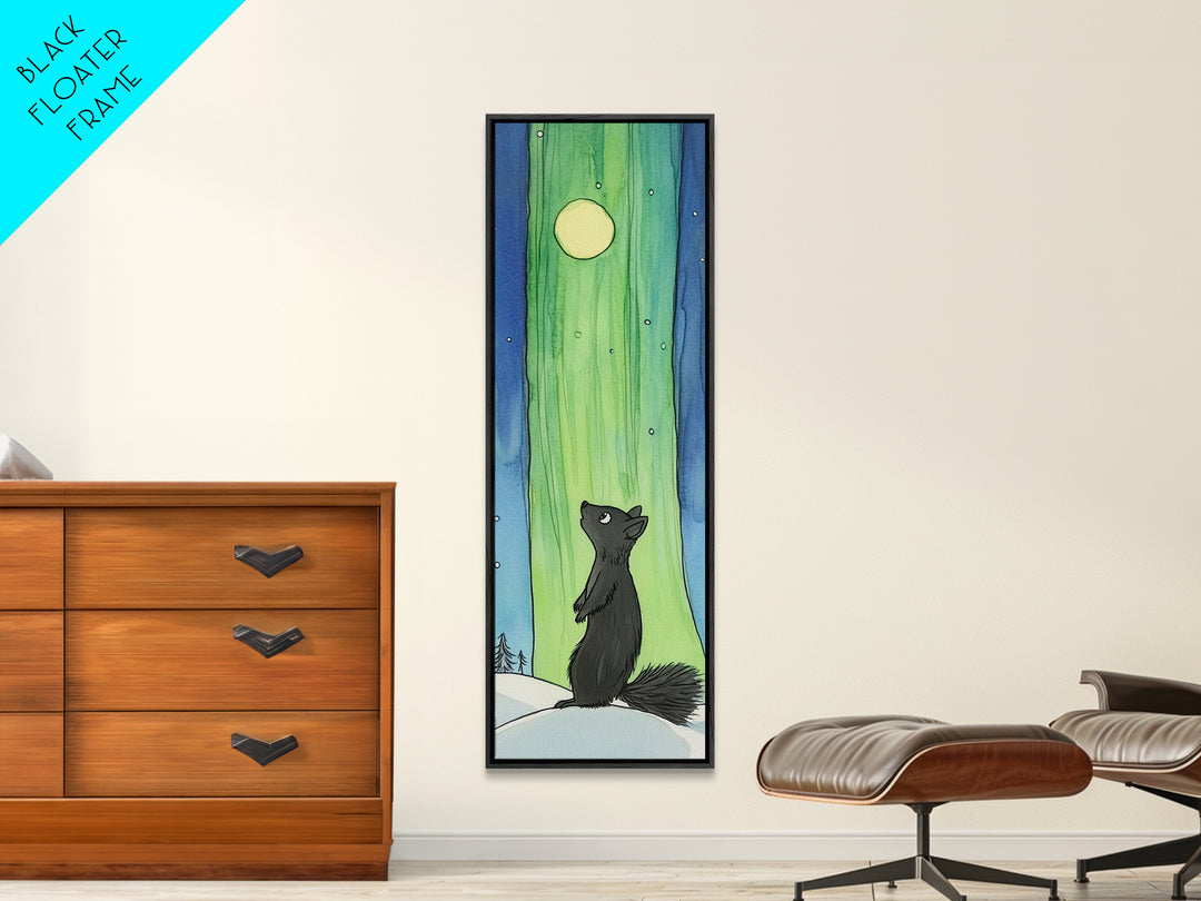 Black Squirrel Aurora Moon Canvas Print, Whimsical Animal Wall Art, Nursery Decor, Kids Room Art, Celestial Wall Decor Gift