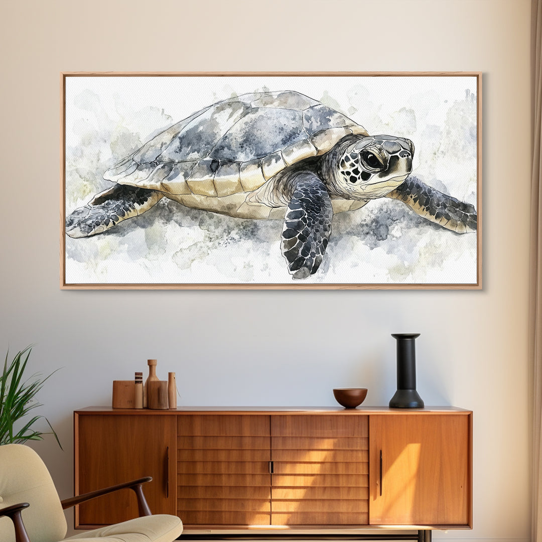 Realistic Sea Turtle Swimming Canvas Print, Coastal Wall Art, Ocean Animal Decor, Beach House Art Print, Gift For Sea Lovers