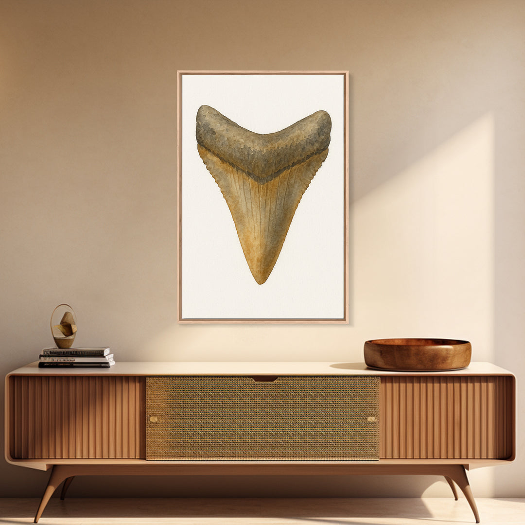 Watercolor Fossil Shark Tooth Wall Art, Nautical Coastal Decor, Ocean Nature Art Print, Beach House Gift, Marine Life Poster