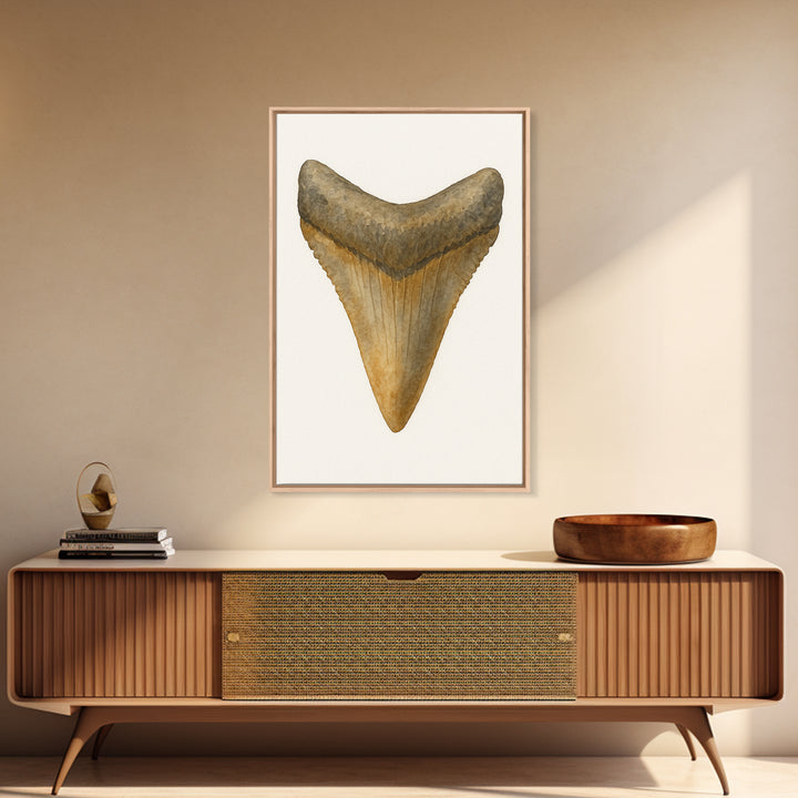 Watercolor Fossil Shark Tooth Wall Art, Nautical Coastal Decor, Ocean Nature Art Print, Beach House Gift, Marine Life Poster