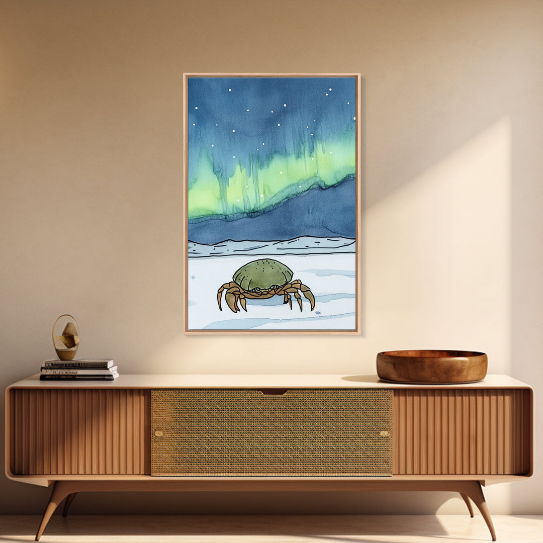 Arctic Crab Under Northern Lights Wall Art, Whimsical Ocean Print, Coastal Nursery Decor, Marine Life Gift, Kids Room Art