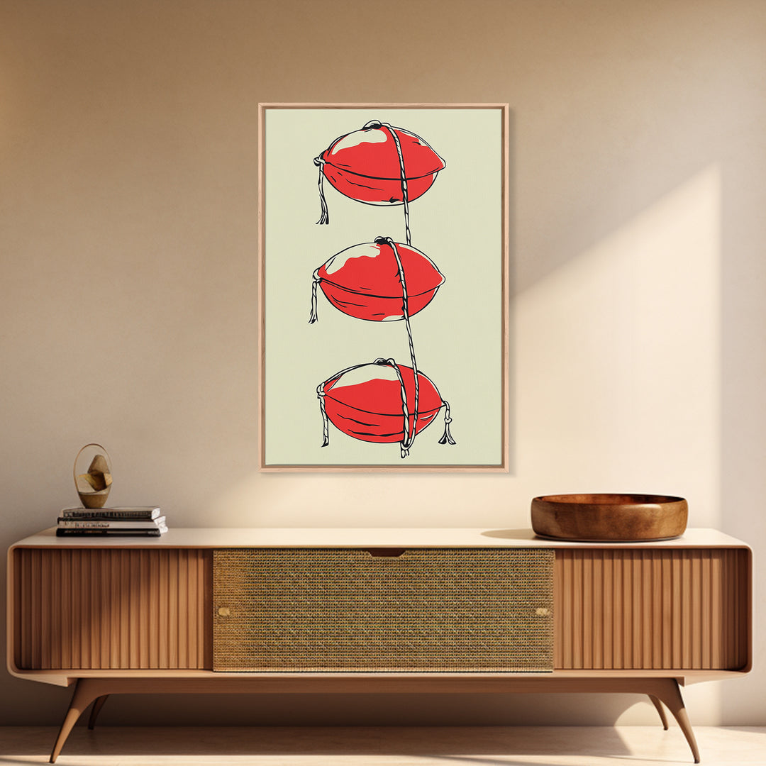 Red Lobster Buoys Wall Art, Nautical Line Drawing Print, Coastal Kitchen Decor, Beach House Wall Decor, Bold Minimal Art