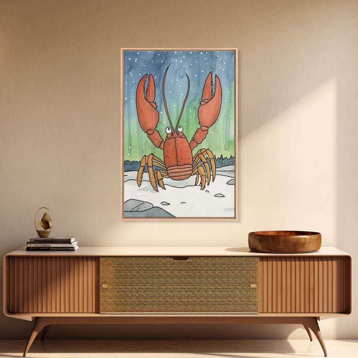 Whimsical Lobster Under Starry Sky Canvas Print, Coastal Animal Wall Art, Nautical Nursery Decor, Ocean Life Art Print, Kids Room Decor
