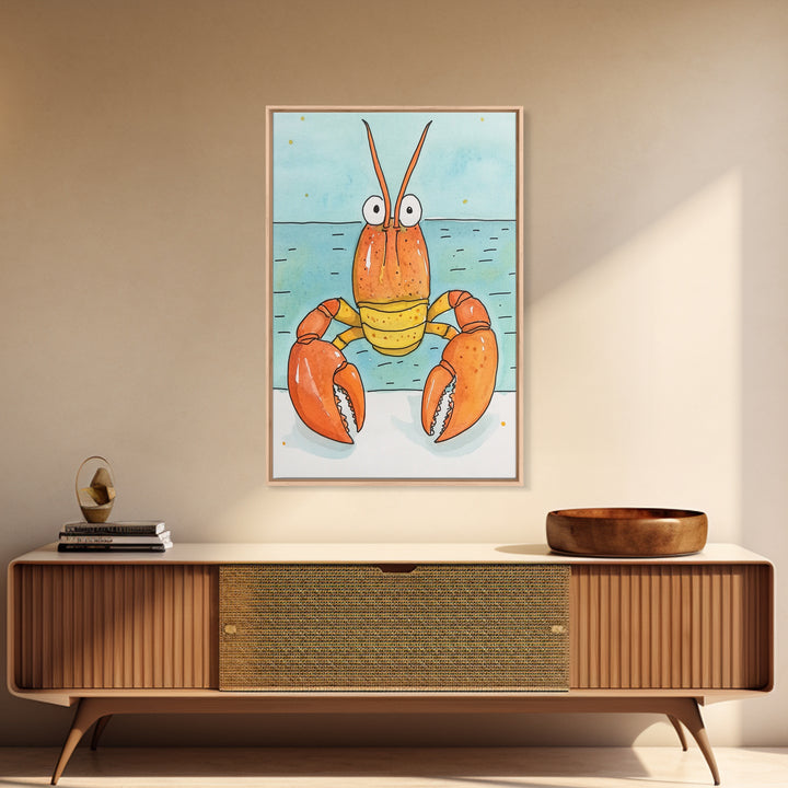 Cute Orange Lobster By The Sea Wall Art, Coastal Kitchen Decor, Nautical Bathroom Print, Seafood Art, Beach House Decor Gift
